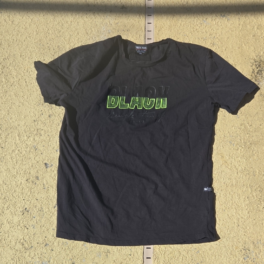 Men's Black Tee with Neon Green Accents #AS9